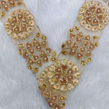 Renda India Payet Bunga Timbul MEWAH lebar 6cm PER 50 CM Silver Color