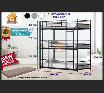 Ranjang Susun Besi Ranjang Tingkat Besi 3 Susun 3 Tingkat 3 TIER