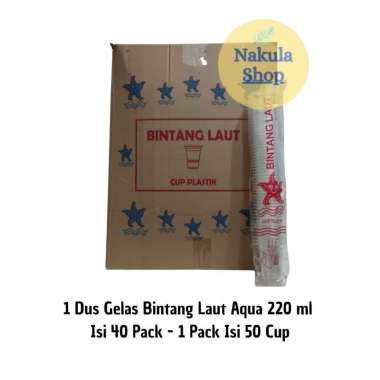 Grosir 1 Dus Gelas Plastik Aqua 220ml / Gelas Kopi Merk Bintang Laut (1 Karton)