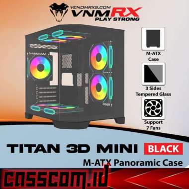 Casing VenomRX Titan 3D Mini Black Panoramic PC Gaming Case M-ATX