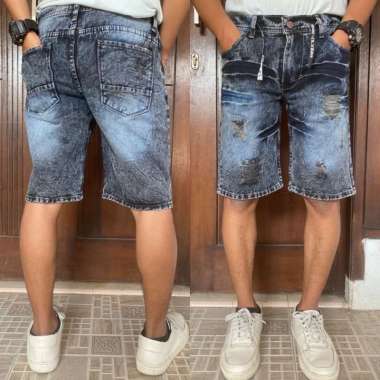 Celana Pendek Snow Jeans Pria Laki Dewasa Sobek Robek Bawah Lutut Dengkul Cowok Cowo Distro Pakai Ta
