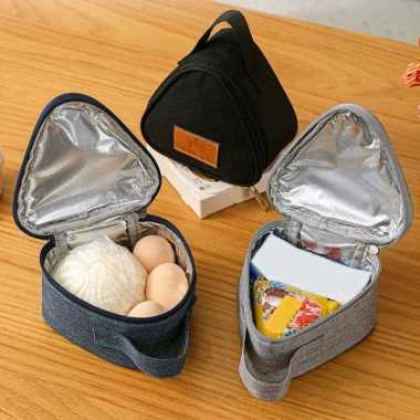 Tas Bekal Lunch Cooler Bag Makanan Kotak Makan Anak bentuk Onigiri Segitiga Biru Tua Onigiri