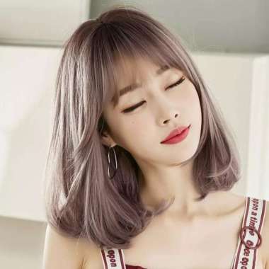 Wig Rambut Palsu Wanita Sebahu Warna Natural Korea Premium Poni Bangs - Pink Fleax