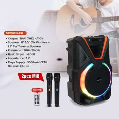 ADVANCE Speaker Portable KS-821 Bluetooth 8 inch free Mic Wireless - KS-821 2MIC Garansi Resmi & 100