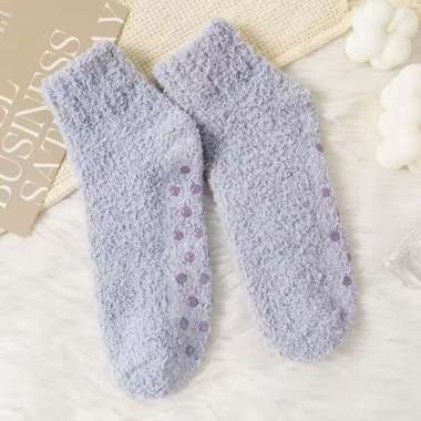 Kaos Kaki Tebal Pendek Wanita Katun Polos Warna Coral Velvet Ankle Socks JCKK367 Blue