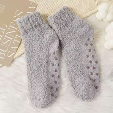Kaos Kaki Tebal Pendek Wanita Katun Polos Warna Coral Velvet Ankle Socks JCKK367 Grey