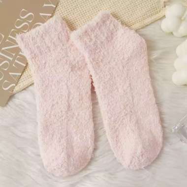 Kaos Kaki Tebal Pendek Wanita Katun Polos Warna Coral Velvet Ankle Socks JCKK367 Pink