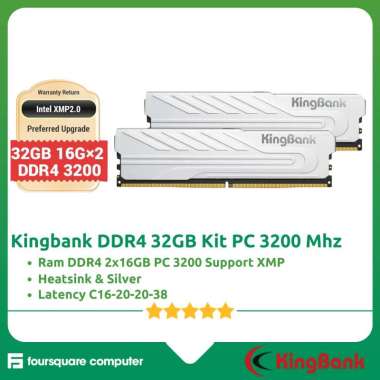Kingbank Classic DDR4 32GB Kit 2 x 16GB PC 3200 MT/s C16 Silver Heatsink Support XMP