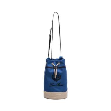 Loro Piana Sailor Logo Embroidered Bucket Bag Blue Blue