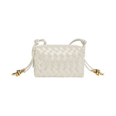 [12.12 Dealcember] Bottega Veneta Mini Loop Metal Knots Crossbody Bag Bone Ghw White