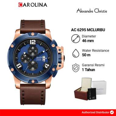 Jam Tangan Pria Alexandre Christie Chronograph AC 6295 MCLURBU Blue Dial Brown Leather Strap