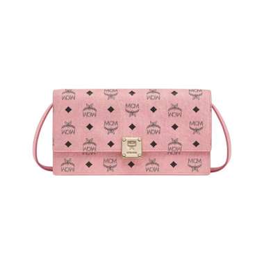 MCM Large Aren Crossbody Wallet In Visetos Soft Pink Pink