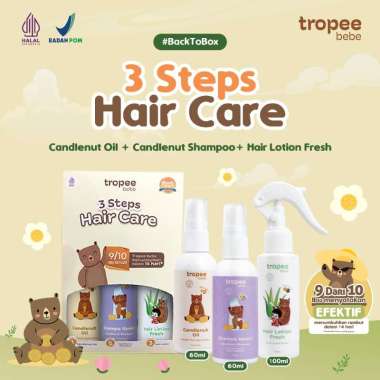 Tropee Bebe Paket 3 Steps Hair Care | 3 Langkah Penumbuh Rambut | Minyak Kemiri 60ml + Shampoo Kemir