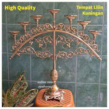 Tempat Lilin Kuningan cabang 7 BRASS SOLID Tinggi 60cm Kaki Dian Besar Candle Holder kipas parabola 