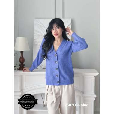Cammomile 2502035 AF v22 Cardigan korea Style tebal kancing 5 rajutan knitwear lengan panjang Blue
