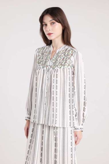 MINIMAL - Lavalla - Blus Print Bordir - White S White