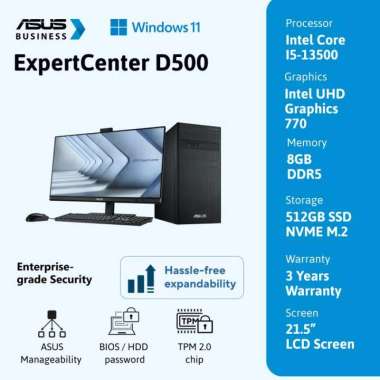 ASUS DESKTOP ExpertCenter D500TE-585000032X Intel Core I5-13500 8GB 512GB Windows 11 Pro Warranty 3Y