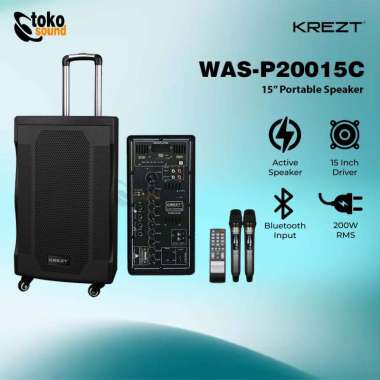 Krezt Pro WAS-P20015C WAS P20015C - 15 Inch Portable Speaker with Dual Microphone