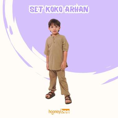 Hooneybee Arhan Coklat - Setelan Koko Anak [Size 1-5 Tahun] Baju Koko Kaos Laki-Laki Bahan Adem 2Y