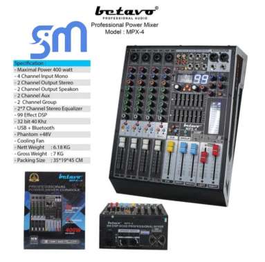 Power Mixer Betavo Audio MPX-4 4 Chanel Mono MPX4 Reverb 99DSP 400 watt