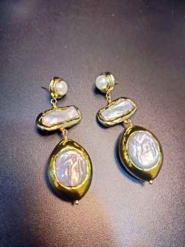 Giwang Mutiara Keshi Baroque dengan Kuningan dan Gold-Plated 14K - Ellyhan Jewelry
