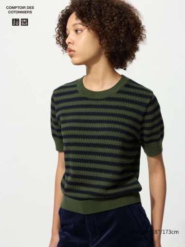 UNIQLO COMPTOIR DES COTONNIERS CDC Sweater Cotton Katun WANITA Lengan Pendek MOTIF OLIVE XL