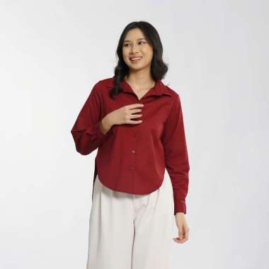 MOMELCA - Nadine Basic Top | Atasan Wanita | Kemeja Basic Wanita Size 2 Maroon