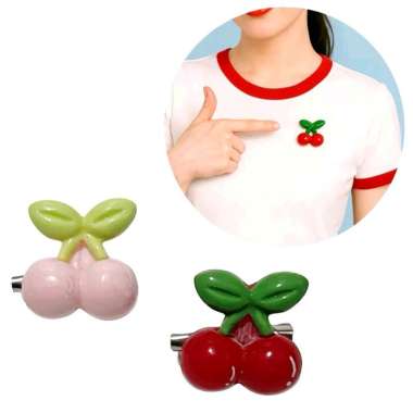 Bros Clay Cherry Red Pink Pin Peniti Buah Ceri Lucu Bros Clay Cherry Pink