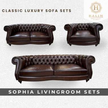 HALIM Shopia Sofa Kulit Ruang Tamu Set Mewah - Luxury Sofa Chesterfield 1 2 Seater Premium