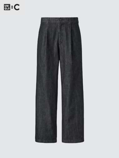 UNIQLO C CLARE WAIGHT KELLER CWK Celana panjang pria Lurus Lipit Pleated Straight Pants Denim black 