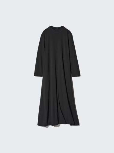 UNIQLO AIRism Cotton Flare Dress Gaun Katun wanita Lengan Panjang black L