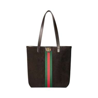 Gucci Ophidia Medium Tote Bag Suede Leather Dark Brown