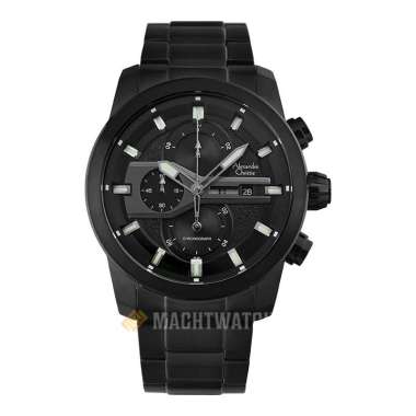 Jam Tangan Pria Alexandre Christie Chronograph AC 6562 MC BIPBASL Men Black Dial Black Stainless Ste