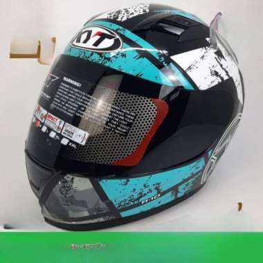 Helm Full Face Kyt R10 #3 Corak Black Aqua Blue Biru Hitam Metalic M