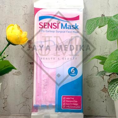Sensi Mask 3-Ply Earloop Surgical Face Mask Pink Isi 6 Pcs