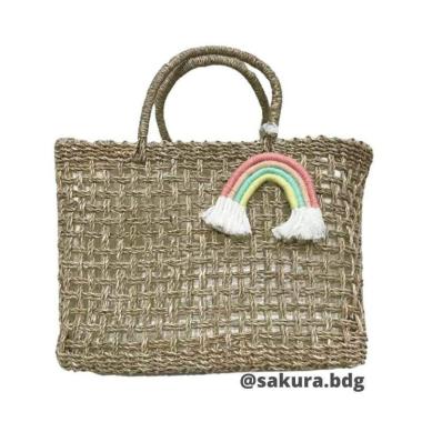 TP3M-Tas anyaman Bali uk M + gantungan kunci pelangi handbag tote bag
