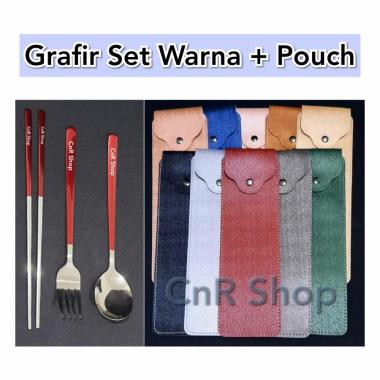Sendok Set Souvenir Paket Garpu Sumpit Sedotan Pouch Grafir Laser