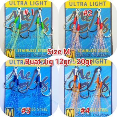 Assist Hook Size M Double Kail Pancing Micro Jigging warna Contoh Warna