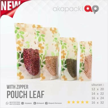 KEMASAN STANDING POUCH LEAF packaging window dengan zipper 12x20