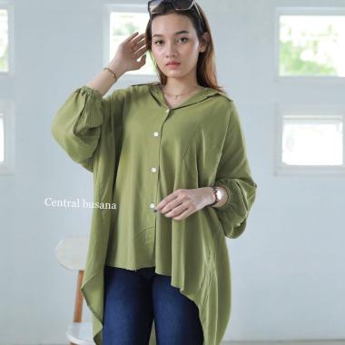 Kemeja Linen Oversize Premium Shirt Wanita Polos Korean Style Baju Atasan Wanita Kekinian LD 120 cm 