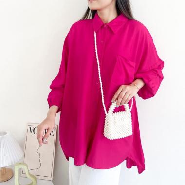 Kemeja Linen Oversize Premium Shirt Wanita Polos Korean Style Baju Atasan Wanita Kekinian LD 120 cm 