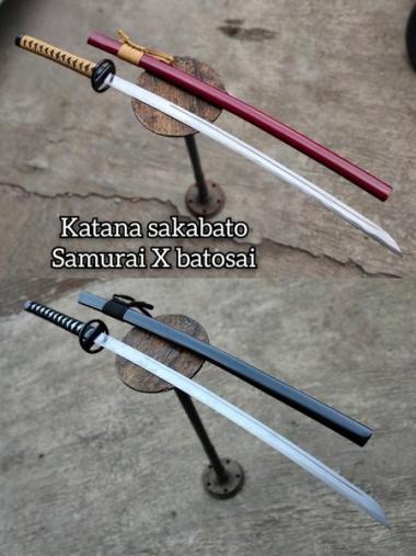 anime cosplay k4tana sakabato batosai termurah - merah maroon Hitam