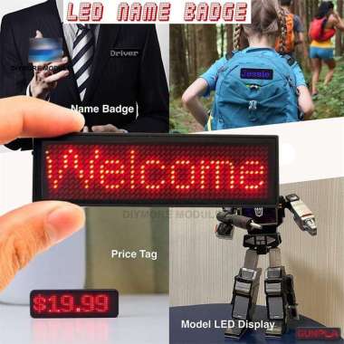 Name Tag LED Running Text Mini Board Portable with Bluetooth NAME BADGE Runing teks kecil tulisan be