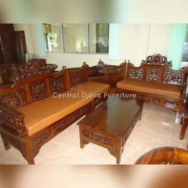 Kursi Meja Tamu Sudut Kayu Jati Ukir Mahkota Furniture Mebel Jepara
