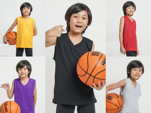Singlet Polos Anak Jersey Basket Kids Olahraga Dryfit Drifit Tanpa Lengan Dry Fit Tank Top Gym Badmi