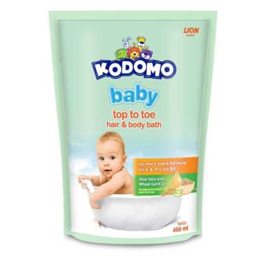 KODOMO BABY TOP TO TOE 450ml HAIR BODY BATH SHAMPOO SABUN MANDI BAYI KEPALA KAKI POUCH REFILL 2 IN 1
