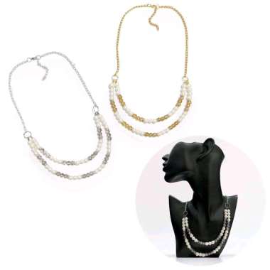 Agnia Crystal Pearl Multilayer Necklace Kalung Panjang Hijab Dua Lapis 2 Layer Mutiara Kristal NL Ag