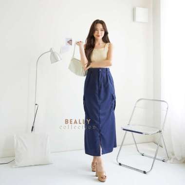 Rok Cargo Belah Cotton Twill Skirt Korean Style Wanita Kekinian | Muna Skirt | Rok Cargo Belah Tenga