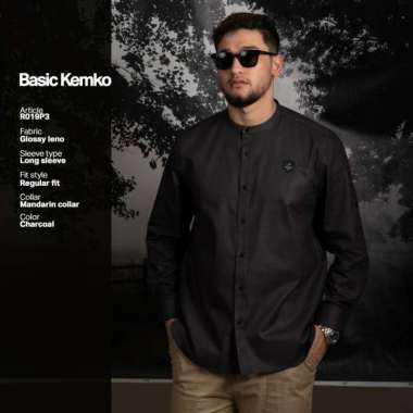 SAMASE KEMKO BASIC R019P Charcoal Glossy Baju Kemeja Koko Muslim Pria XXL
