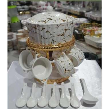 Fiorenza marble soup Turen/ wadah soup fiorenza keramik marble putih hitam hijau/mangkok soup kerami